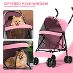 Magshion Compact Pet Stroller for Small-Medium Dogs/Cats up to 22lbs, 4-Wheel Lightweight Umbrella Shaped Portable Puppy Travel Jogger with Breathable Mesh, Cup Holder & Rear Storage, Pink