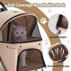 Azaeahom Pet Stroller, 4 Wheels Pet Strolling Cart for Medium/Small Dogs and Cats, Foldable Cat Jogger/Dog Stroller with Cup Holder, Storage Basket, Breathable Mesh, All-Season Pet Carrier, Khaki