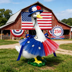 250 Anniversary 4th of July Porch Goose Outfits, 2-Piece Flower Hat Star Skirt for 17" & 23" Lawn Goose Decor, Independence Day Lawn Goose Costume for Garden Resin Porch Goose Decorations