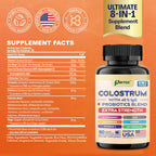 Colostrum Supplement Capsules, Grass Fed 40% IgG, 8-in-1, 180 Capsules