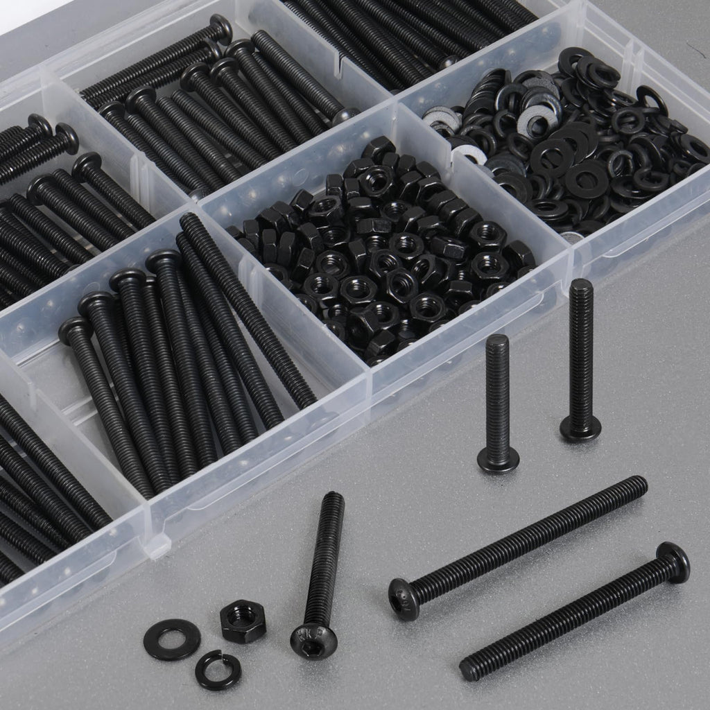 VGBUY 340Pcs M4 Screw Kit, Black M4 Screws Bolts, 25/30/35/40/45/50mm Metric Button Head Cap Screw Assortment Kit with Washer Nuts,10.9 Grade