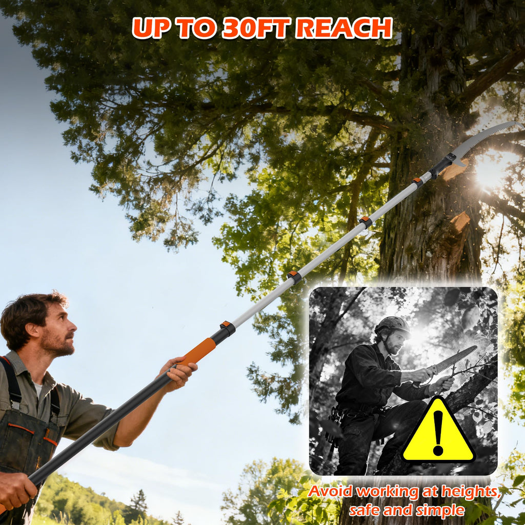30FT Manual Pole Saw for Tree Trimming, 5-24FT Telescoping Extension Pole with Flip-Lock & Screw Dual Locking, 19" 3X Detachable Pruning Saw Head, Yard Maintenance Pruner for Garden Palms Shrubs
