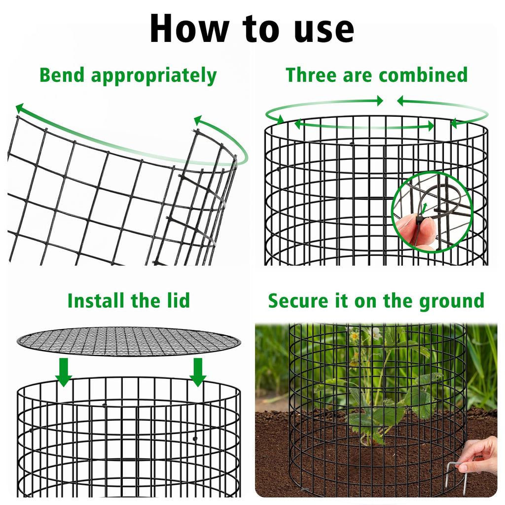 Hi Sasara 5 Sets Wire Plant Protectors Cage with Staples,11.8" Dia x 11.8" H,Plant Protector with Round Lids to Keep Animals Out,Wire Plant Protector Cage for Plants Vegetables Flower