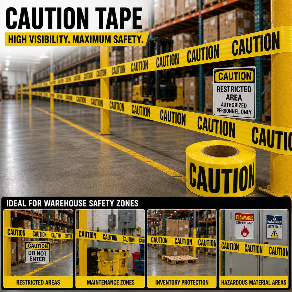 ATERET Premium Yellow Caution Tape I 3 inch x 1000 feet I Harzard Tape w/Bright Yellow & Bold Black Text I 3" Wide for Maximum Readability I Ideal Use for Danger/Hazardous Areas (1-Pack)