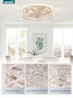 LEDIARY Caged Ceiling Fan with Light, Flush Mount Fandalier with Remote
