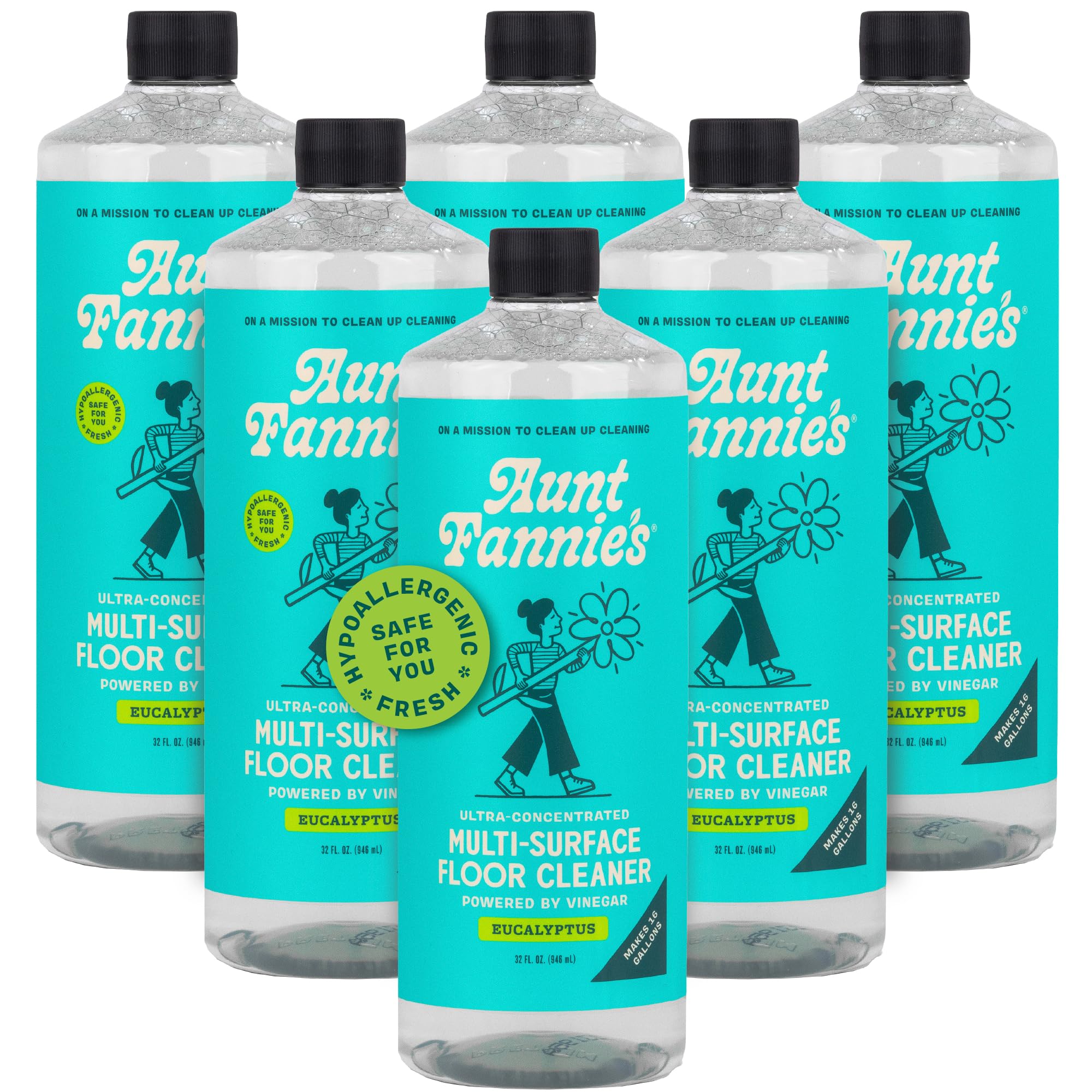 Aunt Fannie's Ultra Concentrated Floor Cleaner Vinegar Wash, Multi-Surface Solution For Mopping, Makes 16 Gallons, Eucalyptus Scent, 32 oz. (Pack of 6)