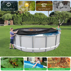 10Ft Round Pool Cover,Heavy Duty Waterproof Round Pool Covers for Above Ground Pools with Ground Nails and Windproof Ropes,Increase Stability&Tear-Resistant, Waterproof and Dustproof, Black