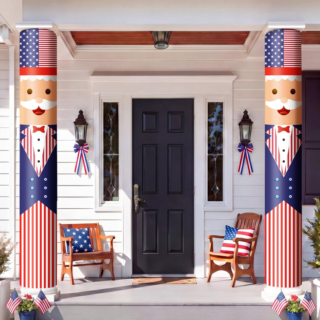 Chumia 2 Pcs 4th of July Decorations Patriotic Uncle Column Wraps 108 x 54" Independence Day Porch Pillar Covers Outdoor for Memorial Veterans Labor Day Stars and Stripes Post Yard Signs