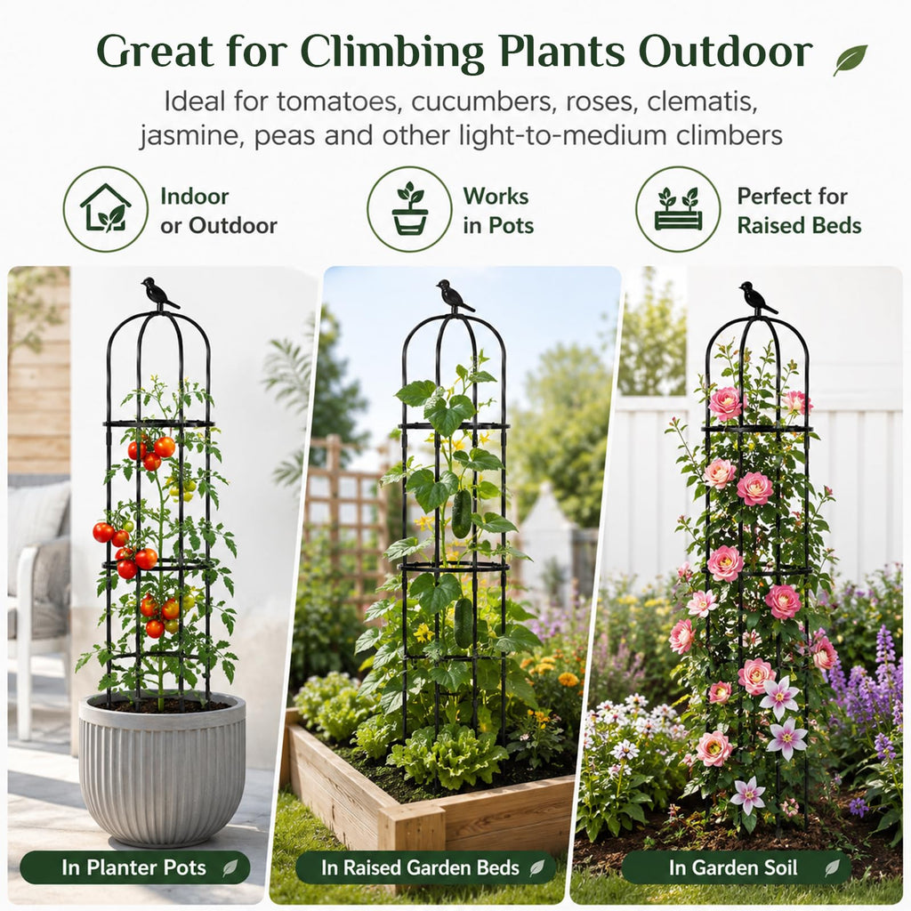 FOLLOOK Garden Obelisk Trellis for Climbing Plants Outdoor, 67", 1 Pack