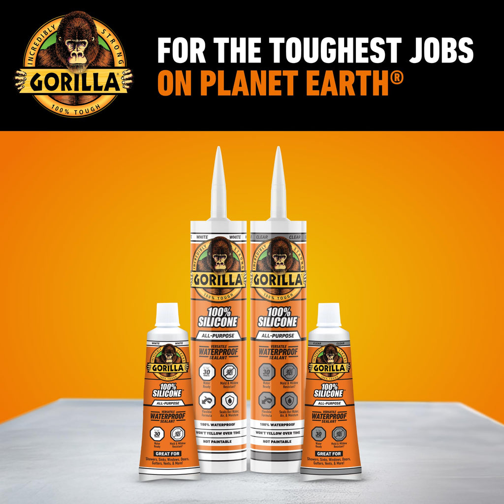 Gorilla 100% Silicone Sealant All Purpose, 10 Ounce Cartridge, Clear (Pack of 12)