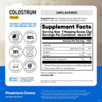 Physician's CHOICE Colostrum Gold Powder - First-Day Milking for Gut & Immune Support - Potent IgG Antibodies & Bioactive Nutrients - Whole & Unstripped - Easy to Mix - Made in the USA - 60 Servings