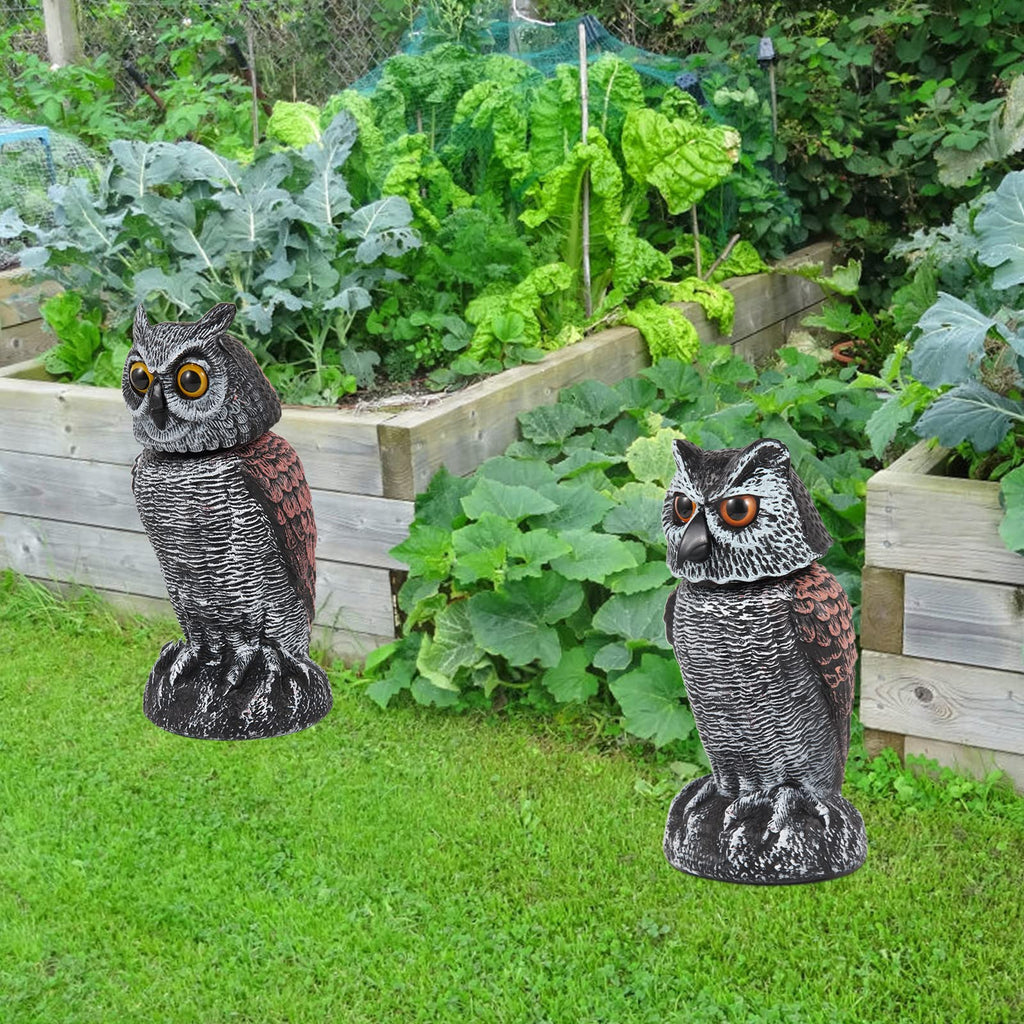 Hedoc 2 Pack Fake Owl Decoys to Scare Birds Away, Rotating Head Bird Deterrents, Nature Enemy Scarecrow Plastic Statues, Pest Repellent for Gardens and Patios