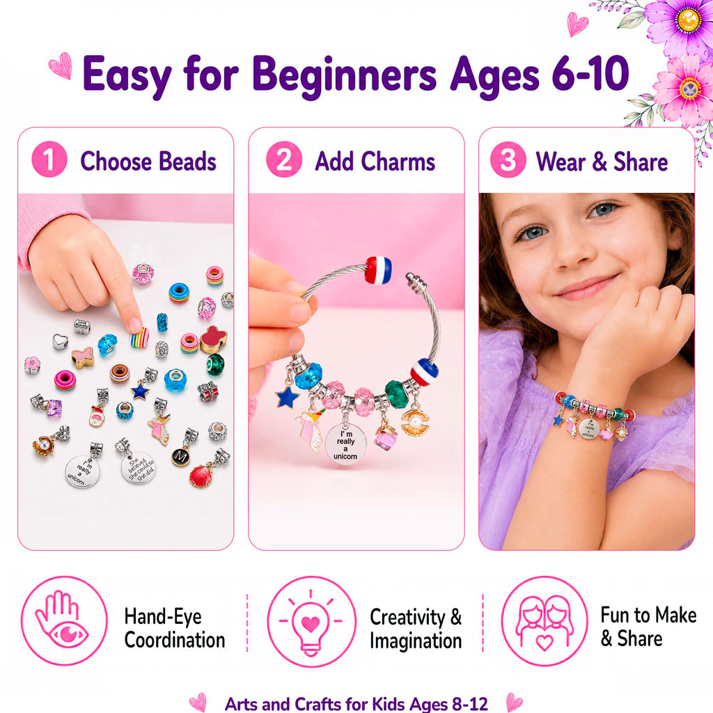 COO&KOO Charm Bracelet Making Kit, A Unicorn Girls Toy that Inspires Creativity and Imagination, Crafts for Girls Ages 8-12 with Jewelry Making Kit Perfect Gifts for 6 7 8 9 10 Girl Self-Expression!