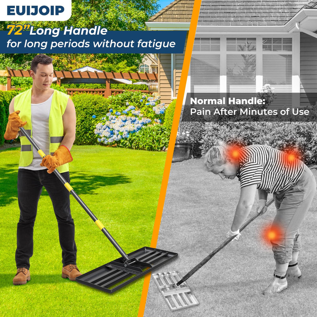 Lawn Leveling Rake 30"x10" for Lawn Care - 72" Extendable Stainless Steel Handle with Ergonomic Grip | Professional Grass Leveling Tool for Golf Courses, Soccer Fields, Backyard Turf Maintenance