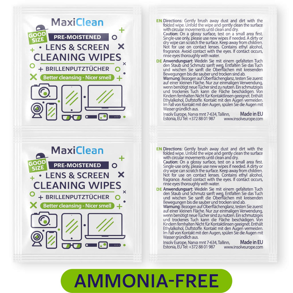 MAXI CLEAN 440 Pack Lens Wipes for Eyeglasses Pre-Moistened, Individually Wrapped Streak-Free Cleaning for Glasses & Laptop Screens, Glasses Cleaner Wipe Bulk 5.5 x 4.7 Inch, Sunglasses & Phone Wipe