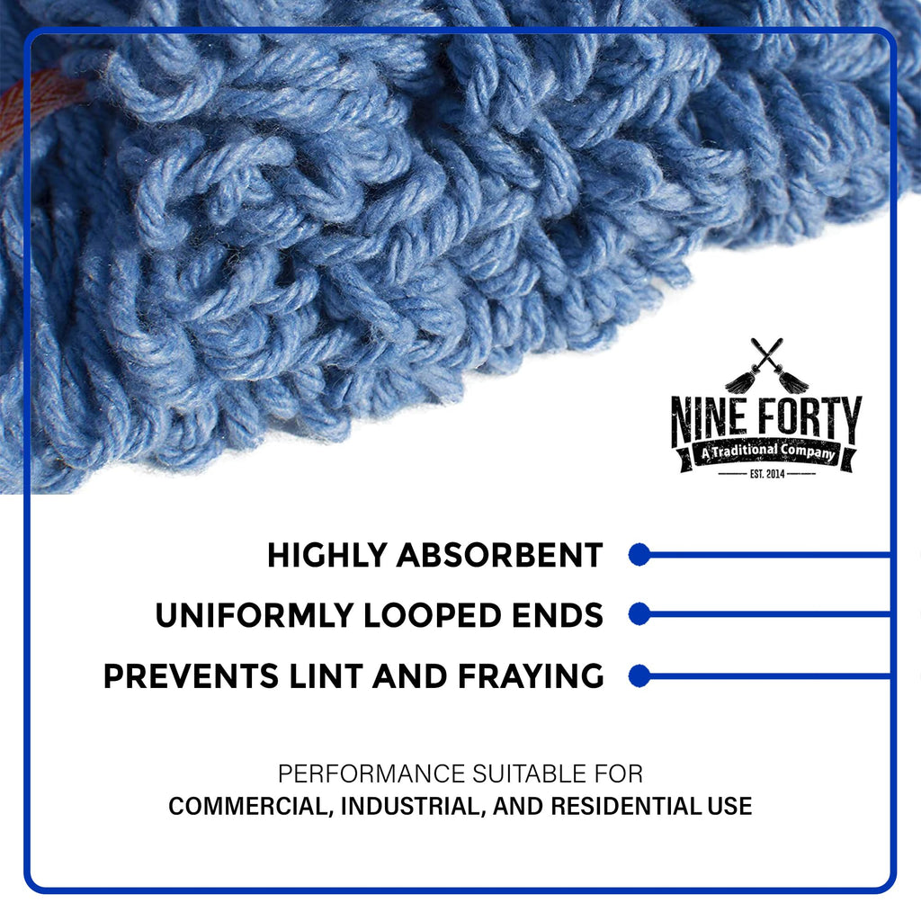 Nine Forty 2-Pack Industrial and Commercial-Grade Looped End Wet Mop Head Refill - Heavy Duty 20 Inch 4-Ply Premium Synthetic Yarn - for Optimal Absorption and Durability - Green (2 Pack, Large)