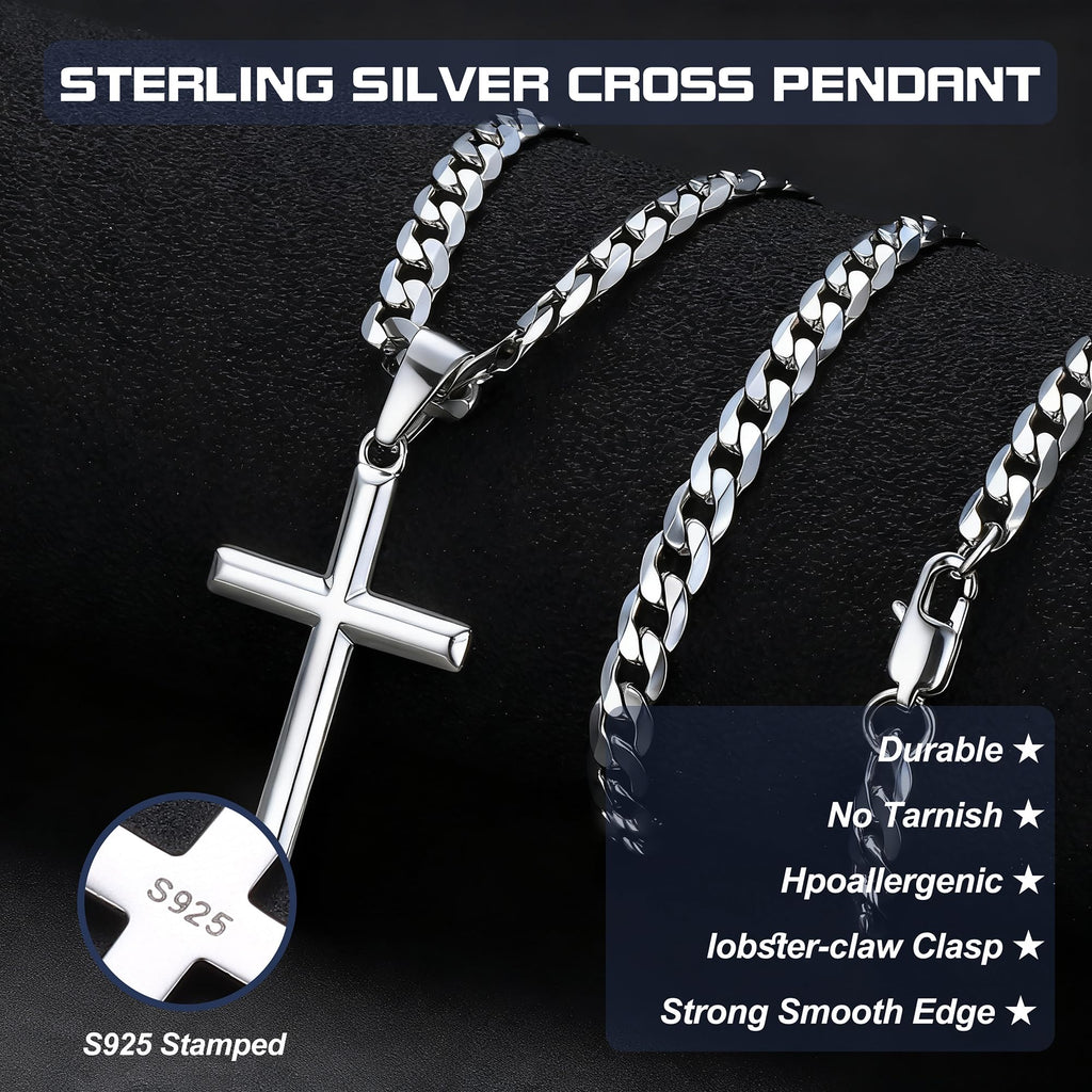 Besteel 925 Sterling Silver Cross Necklace for Men Women Cross Chain 18 In