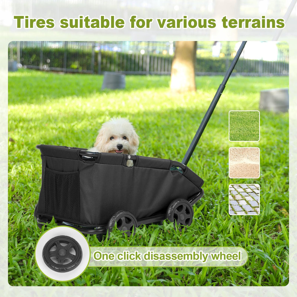 AESRAOU Mini Dog Strollers for Mini Pets, Foldable Multifunctional Shopping Carts with Extendable Pull Handle, Doggie Wagon Built-in Cushion and Safety Rope with Storage Bag (Black)