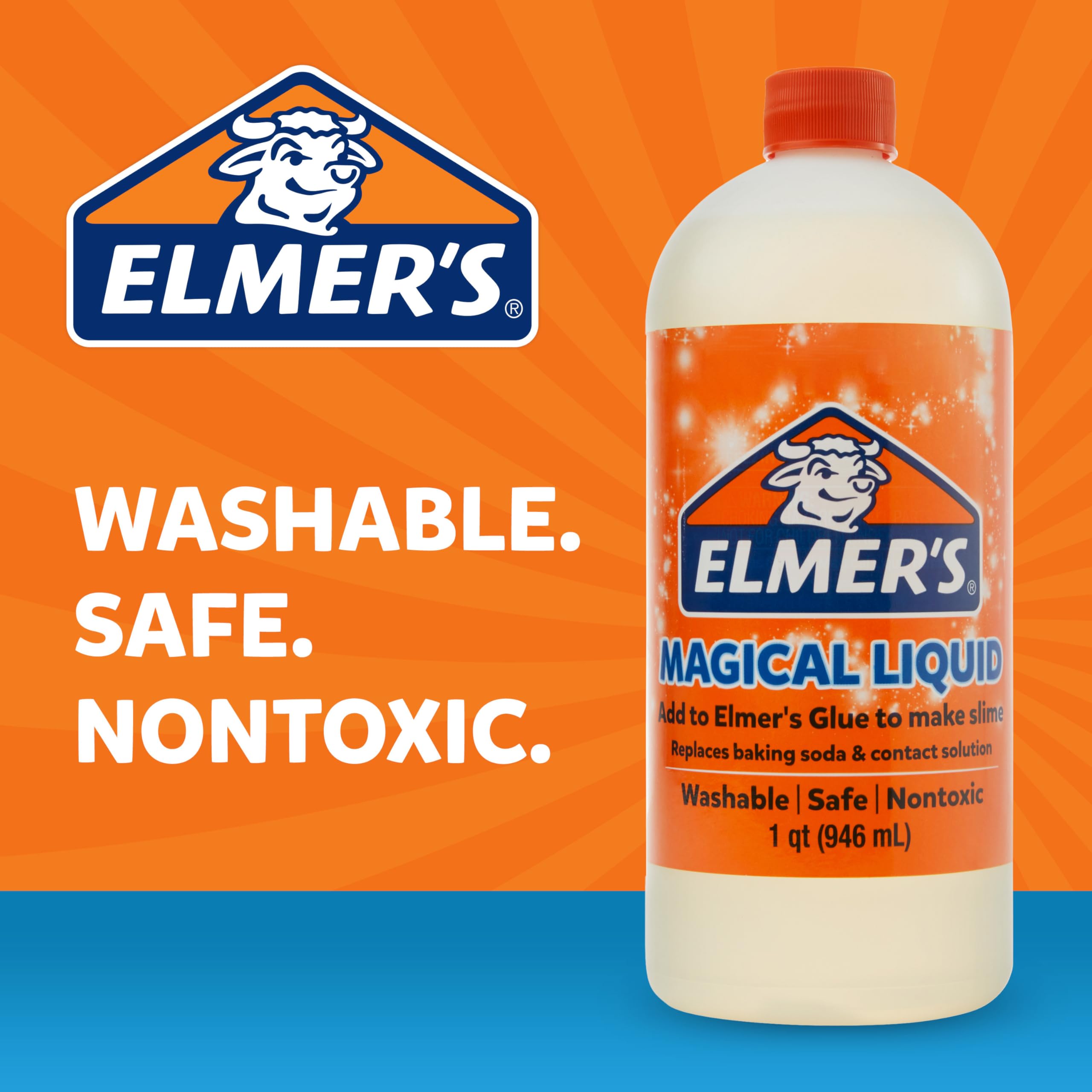 Elmer's Magical Liquid, Slime Activator Solution, Updated Formula for Double Slime Output, Safe and Washable, 1 Quart