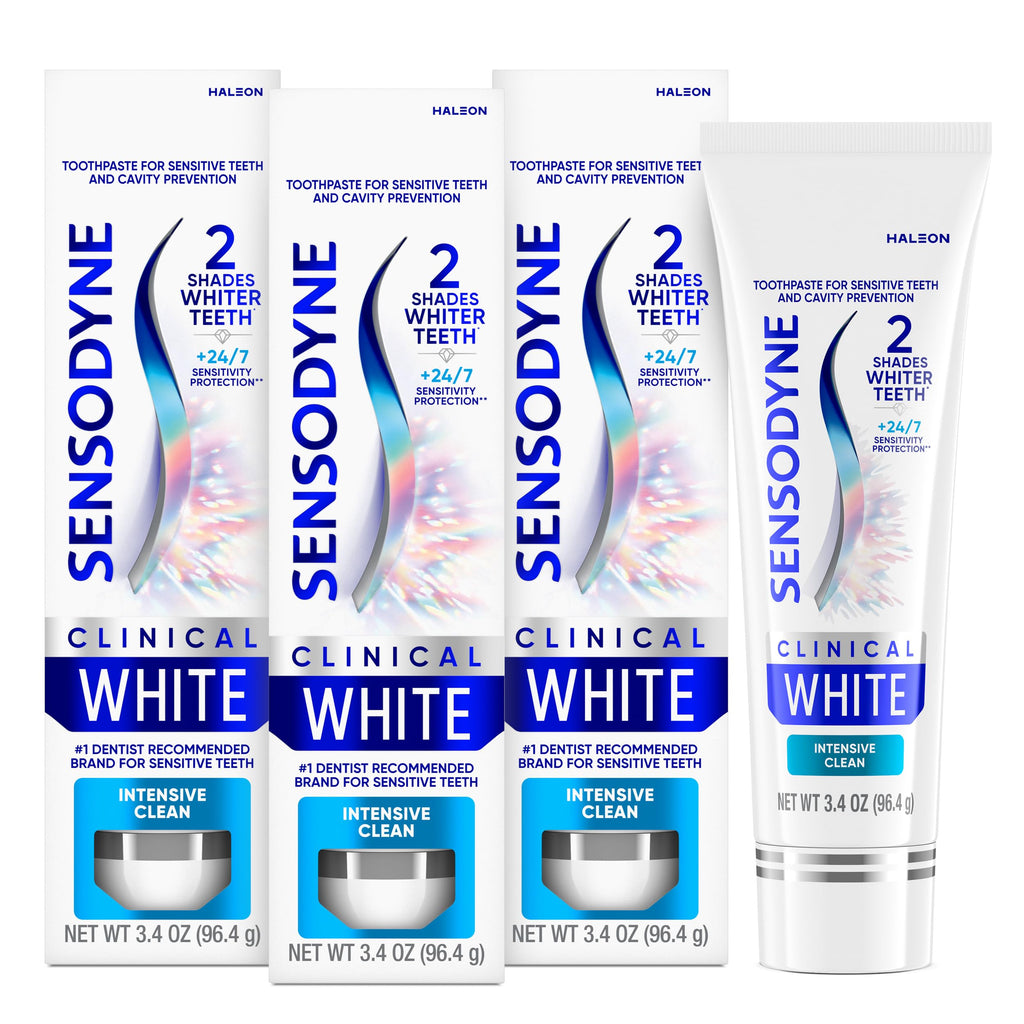 Sensodyne Clinical White Toothpaste Clinically Proven Whitening for Sensitive Teeth, Intensive Clean, 3.4 oz (3 Pack)