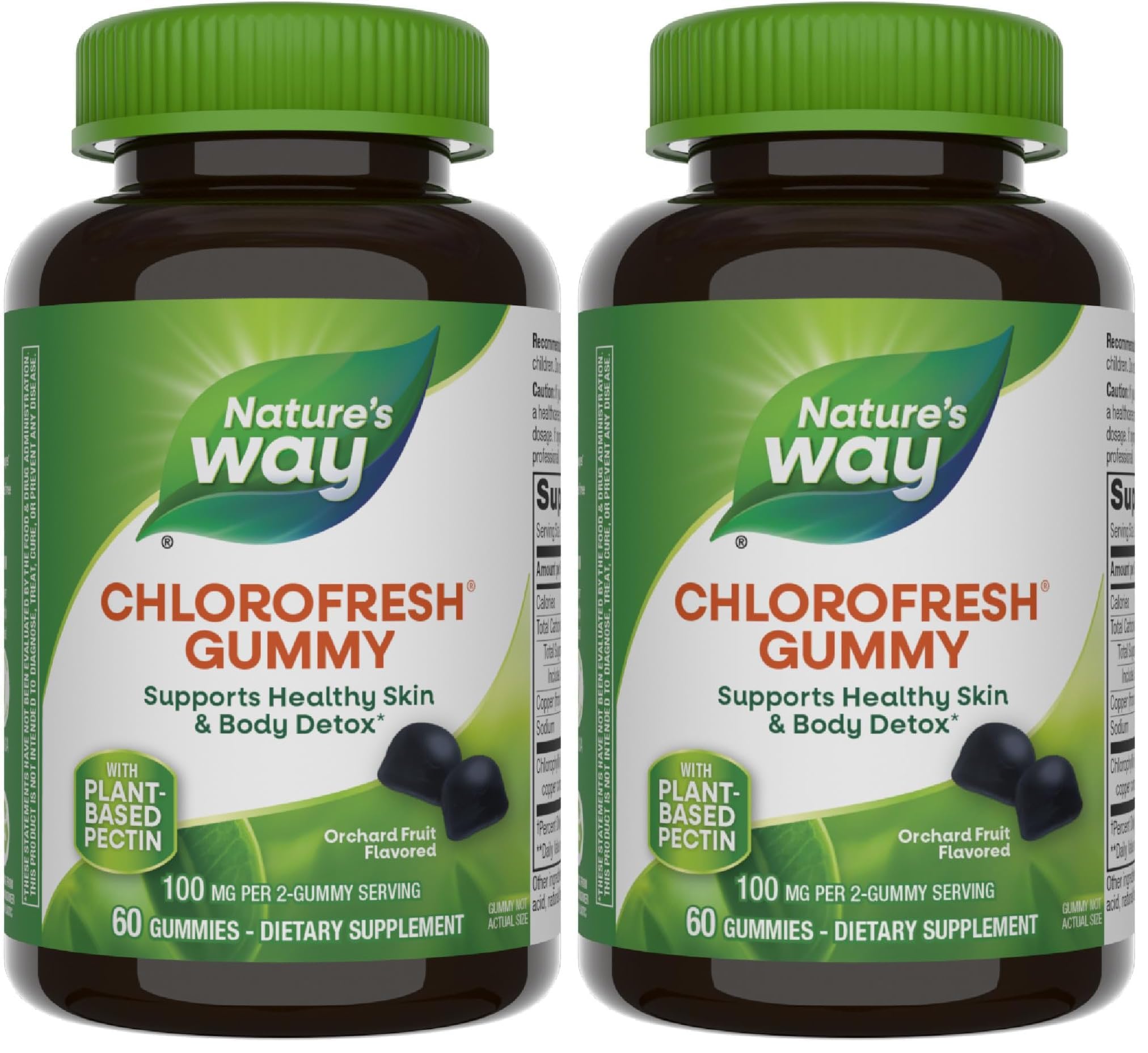 Nature's Way Chlorofresh Chlorophyll Gummies, Supports Healthy Skin and Body Detox*, Internal Deodorant*, Orchard Fruit Flavored, 60 Gummies, (Pack of 2)