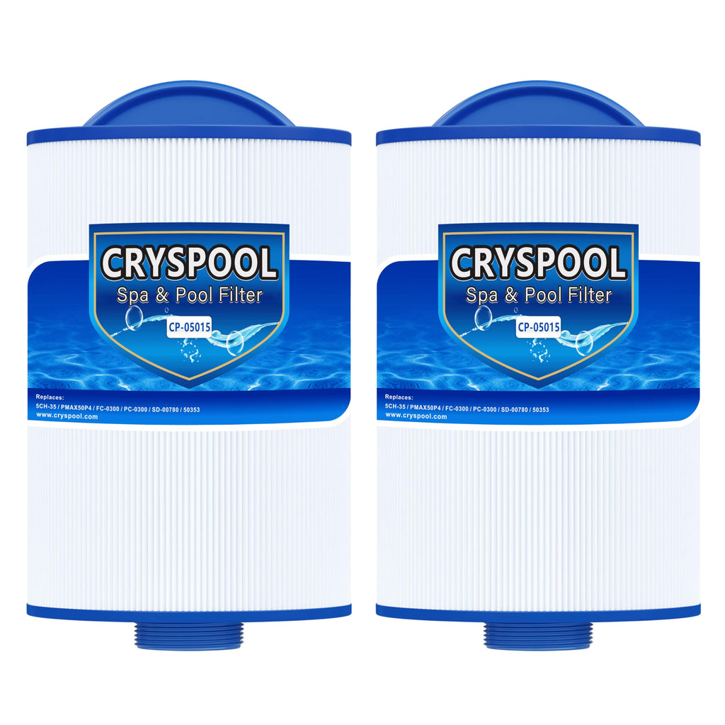 Cryspool® 05015 Spa Filter Compatible with 5CH-35, PMAX50P4, PAS35P, Maax 104309, FC-0300, 35 Sq. Ft hot tub Filter Cartridge, 1 1/2" MPT, 2 Pack