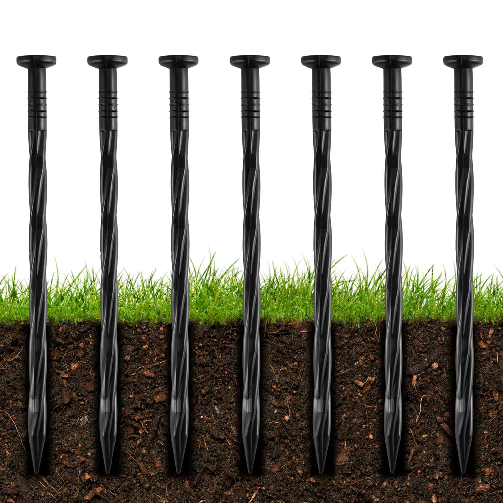 100Pcs 8-Inch Plastic Landscape Edging Spikes, Spiral Anchoring Nails for Weed Barrier, Paver Edging, Landscape Edging, Artificial Turf, Grass Pathways, and More