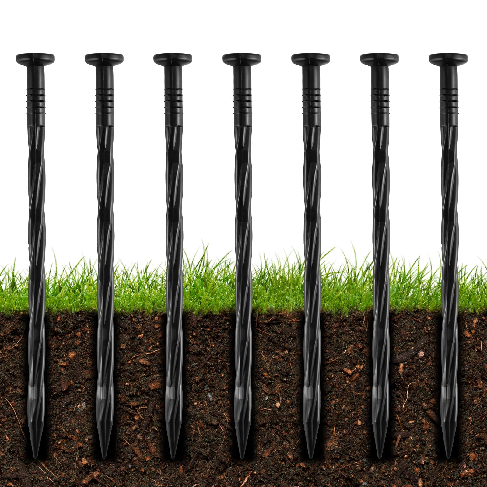 100Pcs 8-Inch Plastic Landscape Edging Spikes, Spiral Anchoring Nails for Weed Barrier, Paver Edging, Landscape Edging, Artificial Turf, Grass Pathways, and More