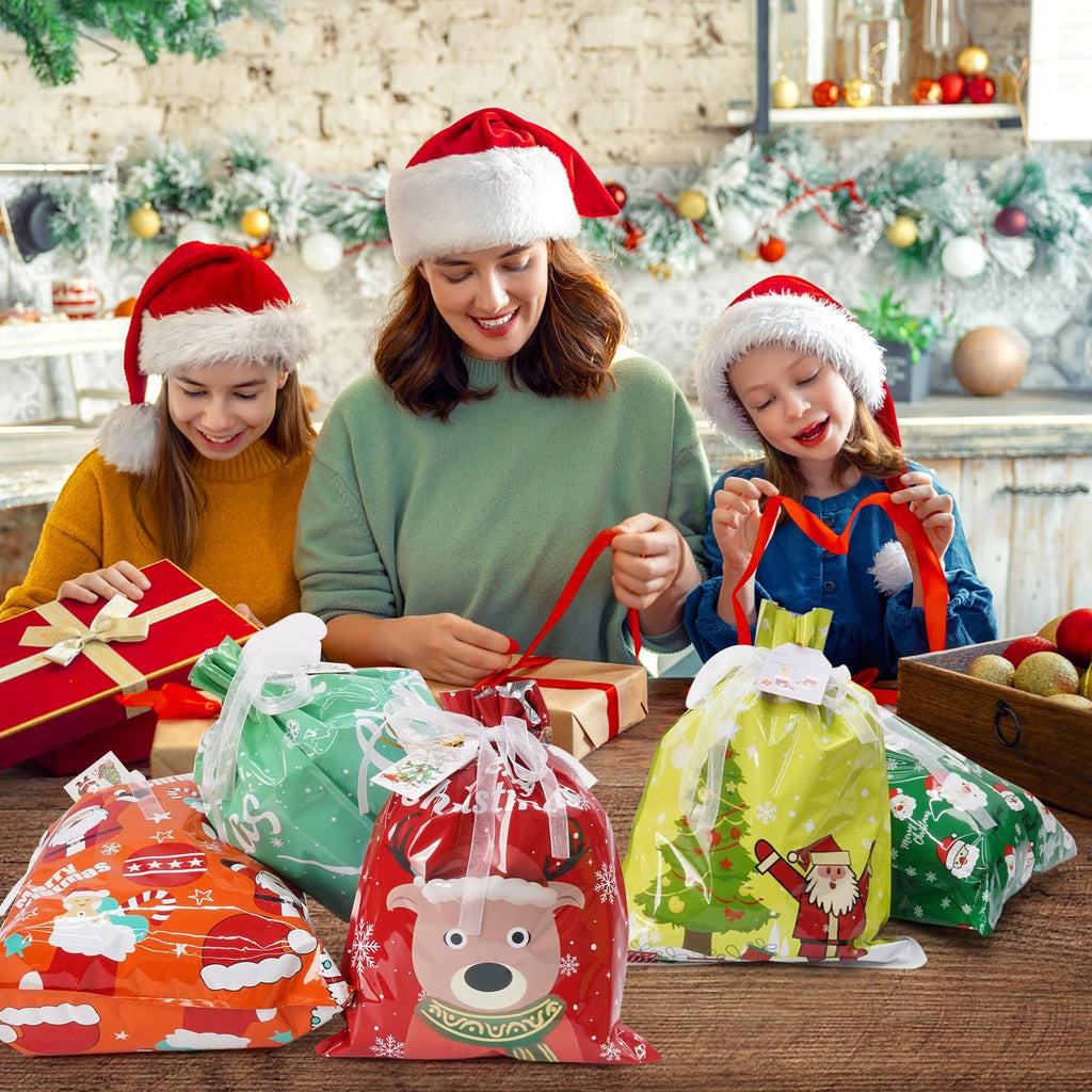 Koncci 32Pcs Drawstring Christmas Bags, Assorted Sizes Large Medium Small