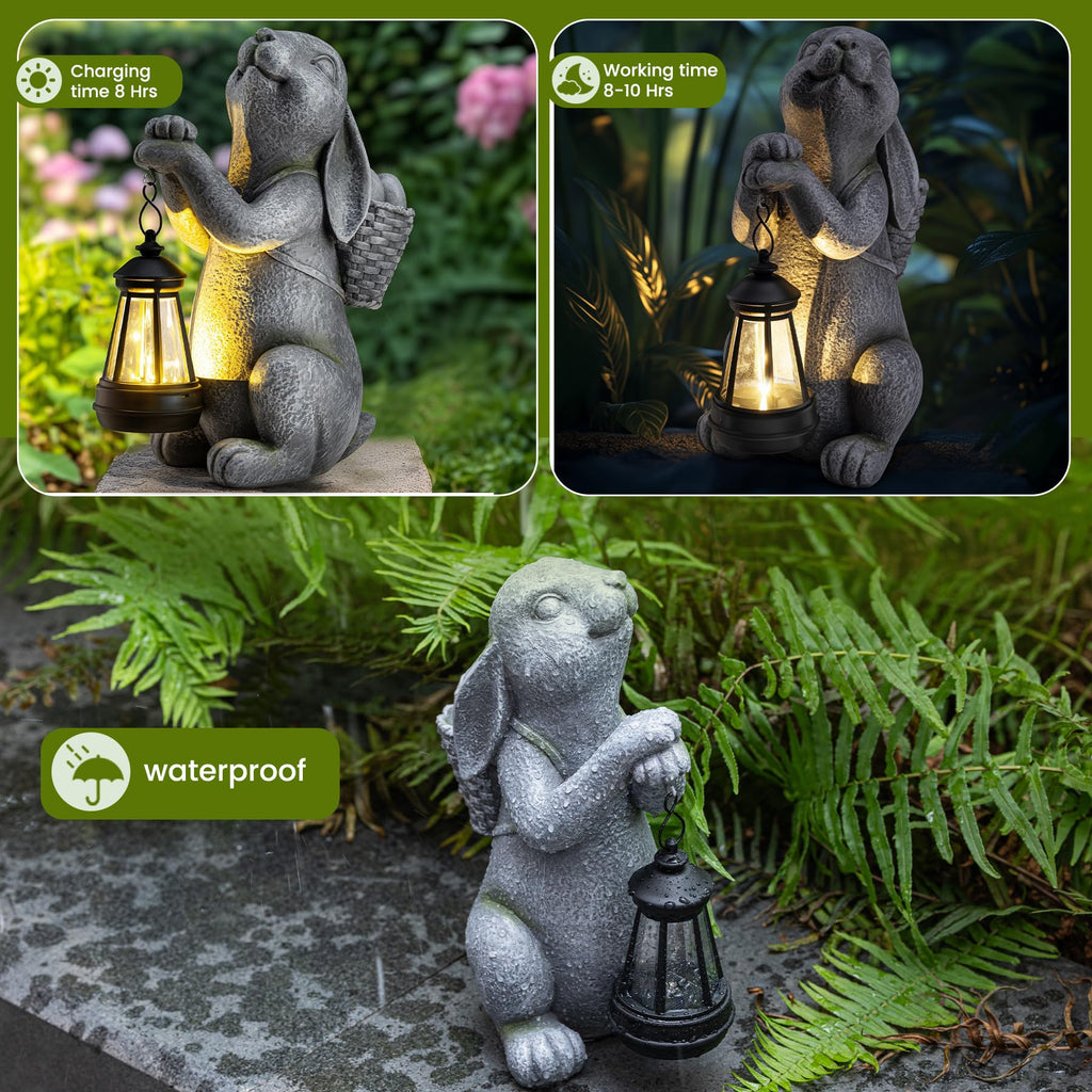 YDKOJGW Solar Garden Outdoor Statues Rabbit with Solar Lantern,Outdoor Bunny Figurines Decorations,Lawn Decor Bunny Statue for Patio, Balcony, Yard Ornament,Unique Housewarming and Easter Gifts