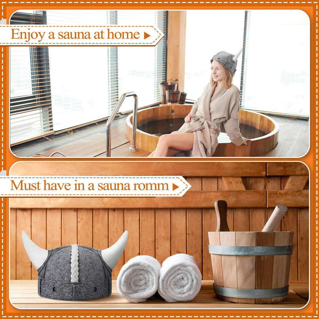 JaGely 2 Pcs Sauna Hat Viking Russian Banya Wool Sauna Cap for Women Men Finnish Ukraine Bath Accessories Gray and White