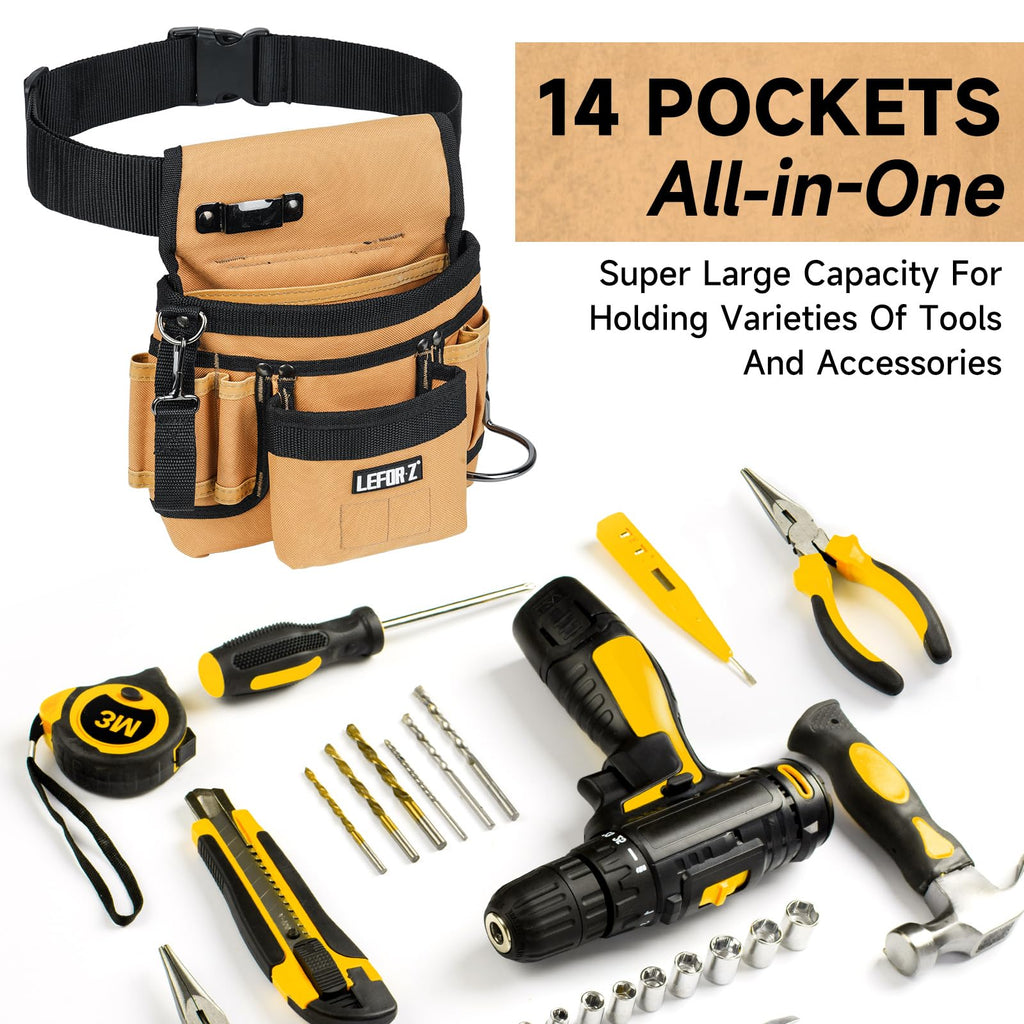 LEFOR·Z Tool Belt,14-Pockets Tool Belts for Men with Magnetic Tool Pouch