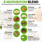 PowderVitamin Organic Ceremonial Mushroom Matcha Certified Pesticide-Free Grass-Fed Collagen Types I & III 8 Fruiting Body Mushrooms Tested for Beta-Glucans Focus Digestion & Immunity 30 Servings