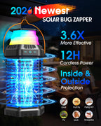 GTERT Solar Bug Zapper Outdoor, Rechargeable Mosquito & Fly Zapper with Auto ON/Off, 6000mAh Long-Lasting, Foldable Camping Light, Solar & USB Powered Bug Zapper for Patio, Camping & Indoor Use