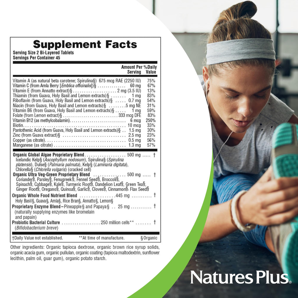 NaturesPlus Ultra Juice Green - 90 Bi-Layered Tablets, Pack of 2 - Supports Immune Health, Digestion & Energy Production - Organic, Non-GMO, Vegan, Gluten Free - 90 Total Servings