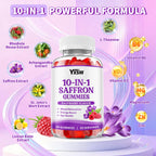 YXSW Saffron Gummies, Saffron Supplements for Kids & Adults with Ashwagandha, L-Theanine, Lemon Balm, Vitamin D3, B6, Magnesium & Zinc - Support Focus, Relaxation, Raspberry Flavor, 120 Count