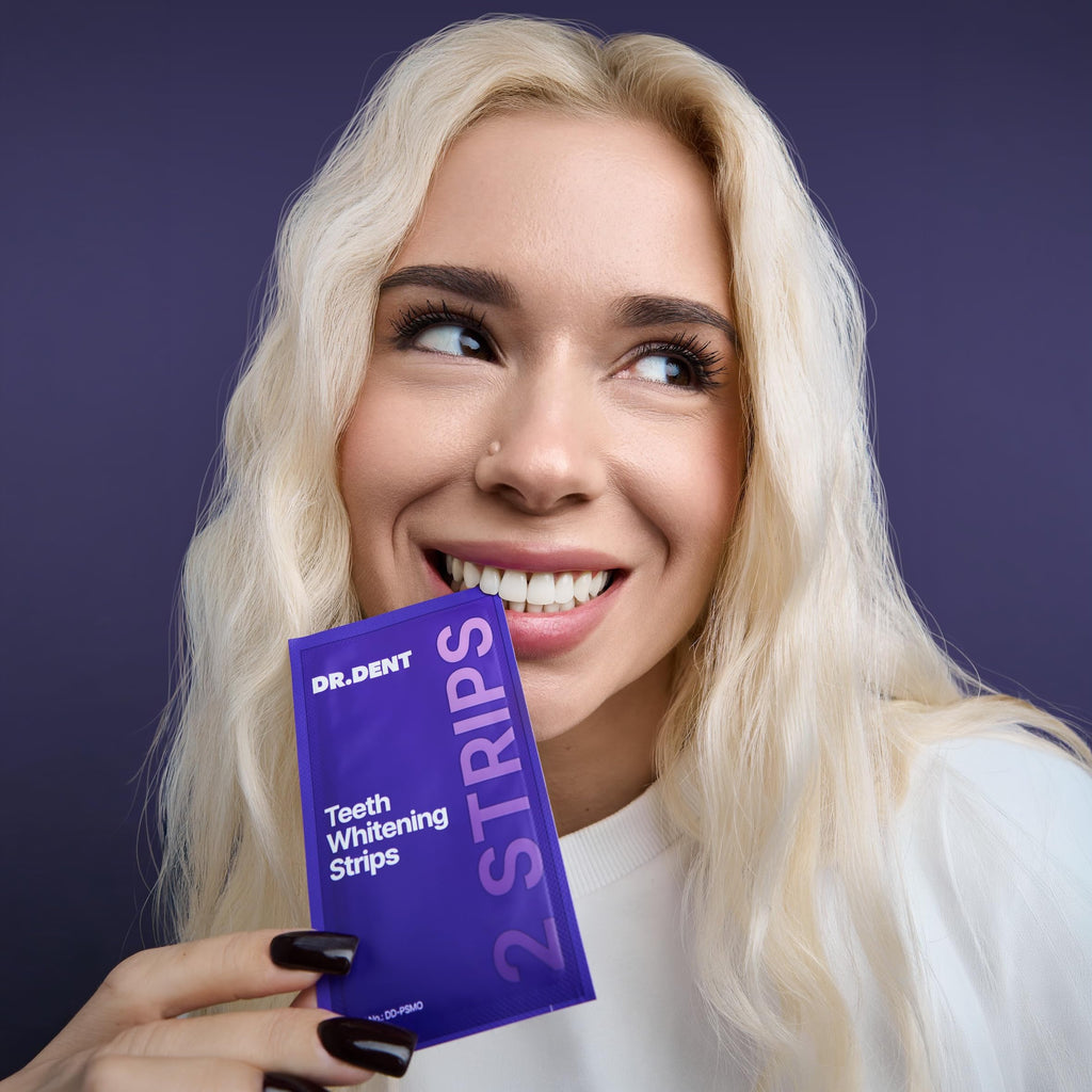 DrDent Professional Teeth Whitening Strips 21 Treatments - Safe for Enamel - Non Sensitive Teeth Whitening - Whitening Without Any Harm - Pack of 42 Strips + Mouth Opener Included