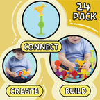 BUNMO Bath Toys Suction - Connect, Build, Create - Toddler Bath Toys - Hours of Fun & Creativity - Fine Motor Skills - Stimulating Sensory Toys - Non-Mouthable Toy 3+ - Smooth 24 Pack