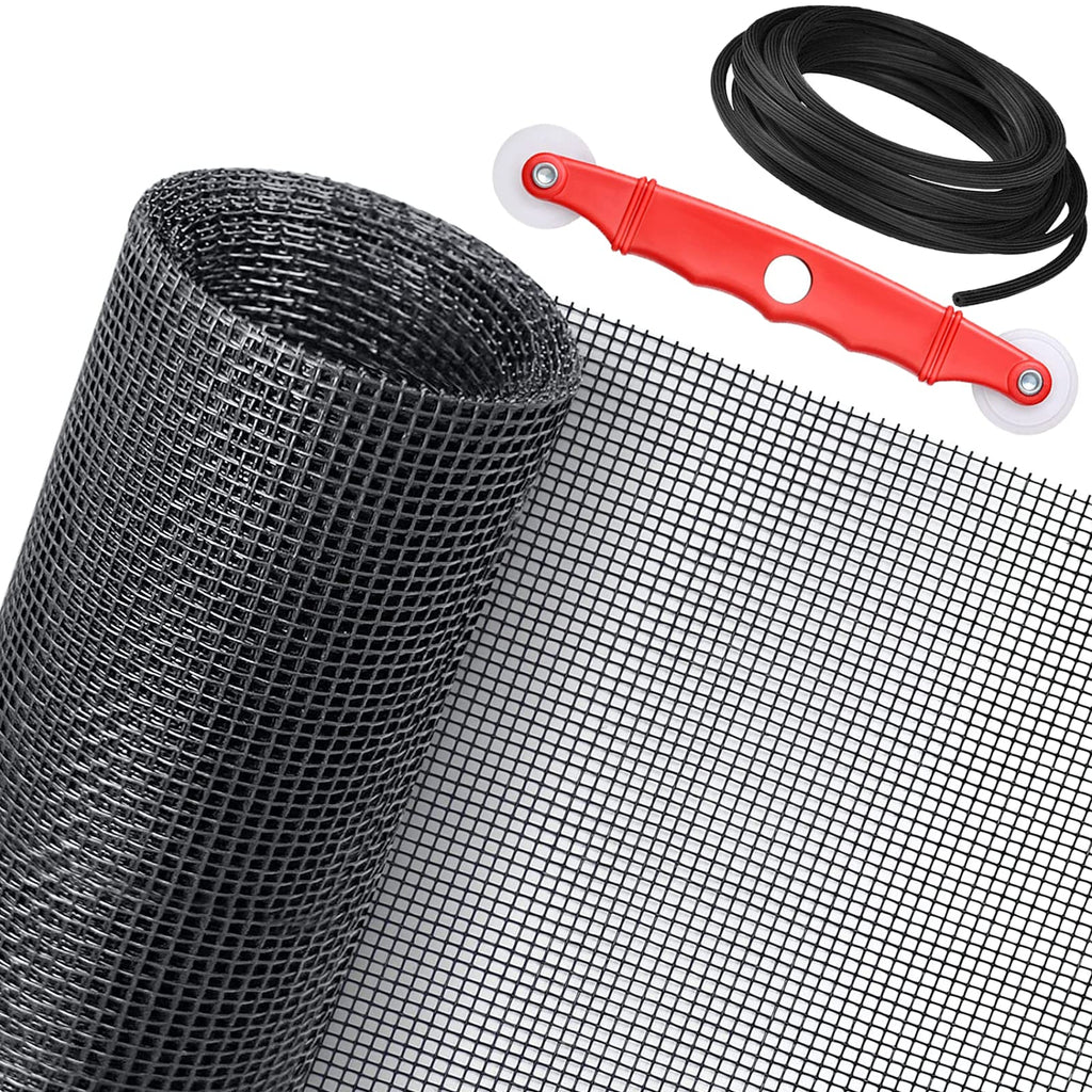 SAKURRY Window Screen Replacement Kit, 48'' x 99'' Fiberglass Screen Mesh with Rolling Tool and Screen Retainer Spline, DIY Adjustable Screen Door Mesh for Window, Door and Patio, Gray