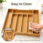 oridom Expandable Bamboo Kitchen Drawer Organizer for Cutlery and Utensils, Adjustable Bamboo Wood Cutlery Tray in Drawer for Flatware and Silverware in Kitchen, (Natural)