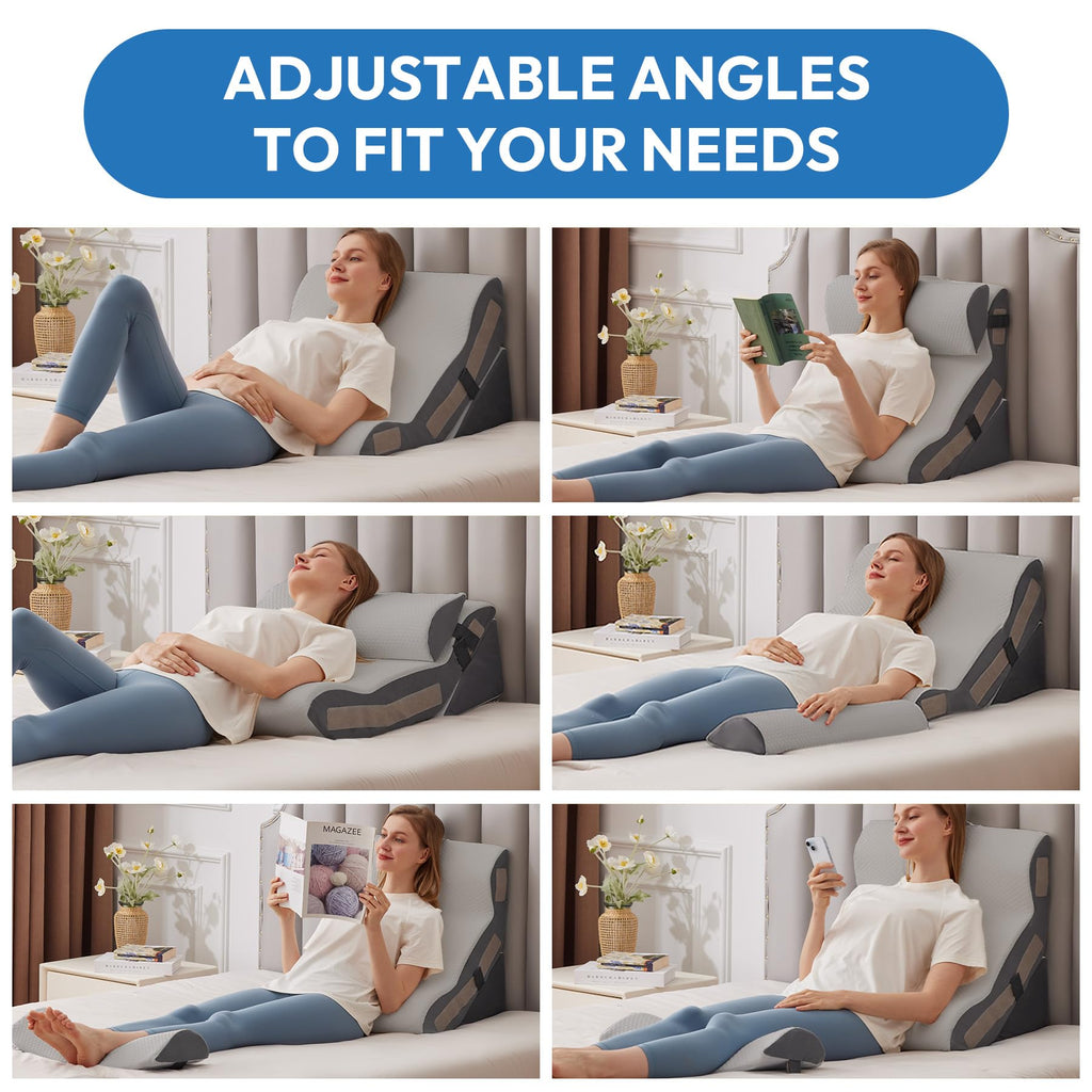 Ahpmeoa 3PCS Wedge Pillow Set for After Surgery, Back Pillow for Bed Sitting up, 10-in-1 Foam Wedge Pillow for Acid Reflux & Back Pain Relief, Post Surgery Pillow for GERD & Snoring, Grey