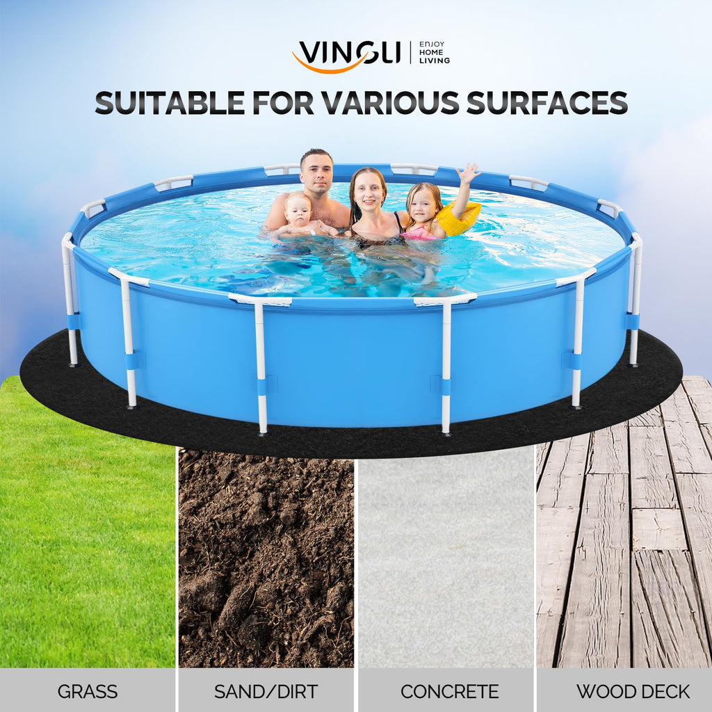 VINGLI 12 FT Pool Pad for Above Ground Pool, Upgraded Extra Thick Swimming Pool Liner Pad 12 FT Round, Prevent Punctures Weed Barrier, Under Pool Mat Pool Protection, Black
