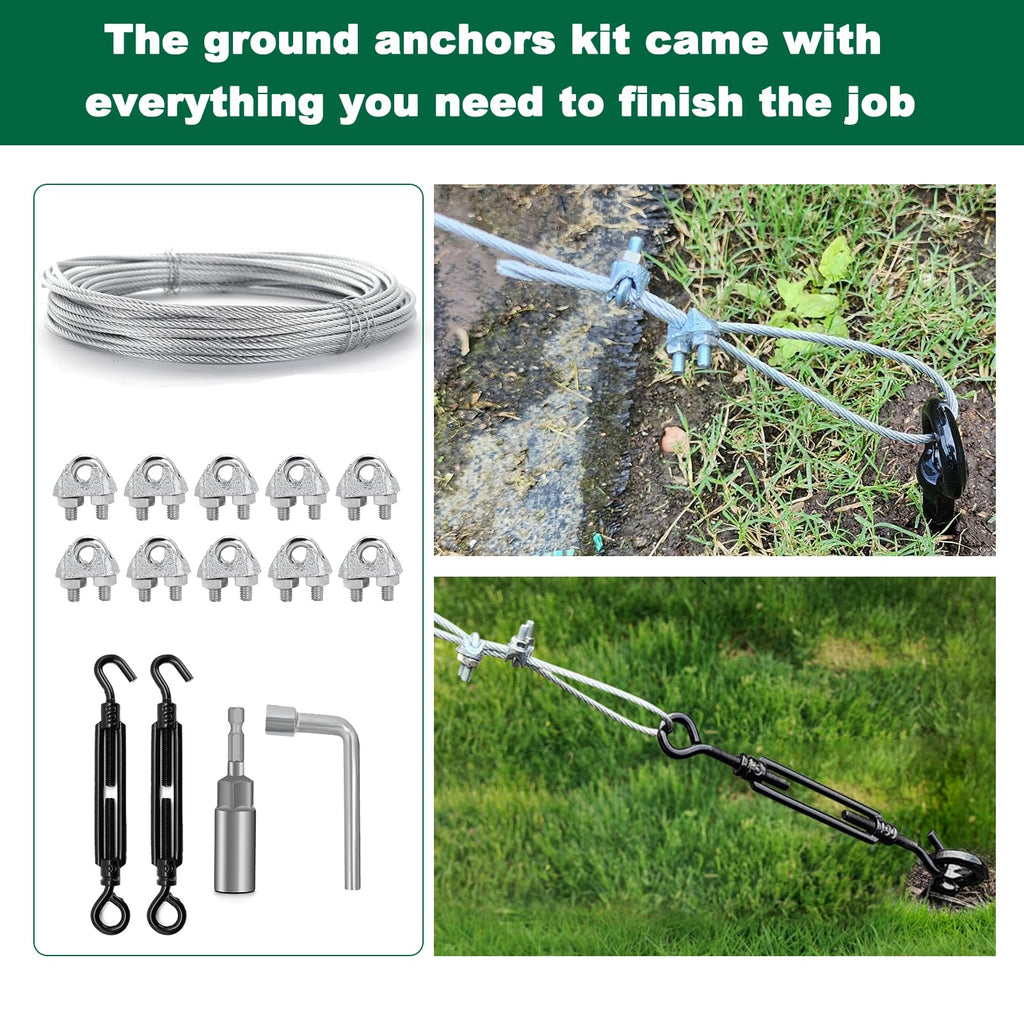 hannger 4 Pack 18" Ground Anchors Shed Anchor Kit with 1/8" Galvanized Cable & Turnbuckles, Heavy Duty Trampoline Anchors for Swingset Canopy Carport Gazebo Greenhouse Tree