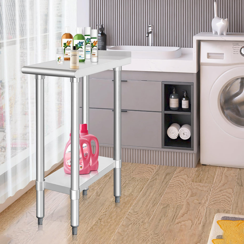 HARDURA Stainless Steel Commercial Work Table Prep Work Metal Table 24×12 Inches with Undershelf and 2" Backsplash Heavy Duty NSF 430 for Kitchen Food Prep