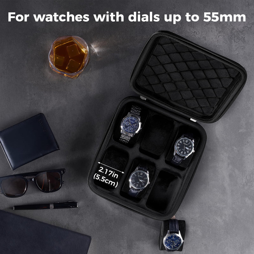ProCase 6-Slot Travel Watch Case for Men, Hard Shell Storage Box -Black