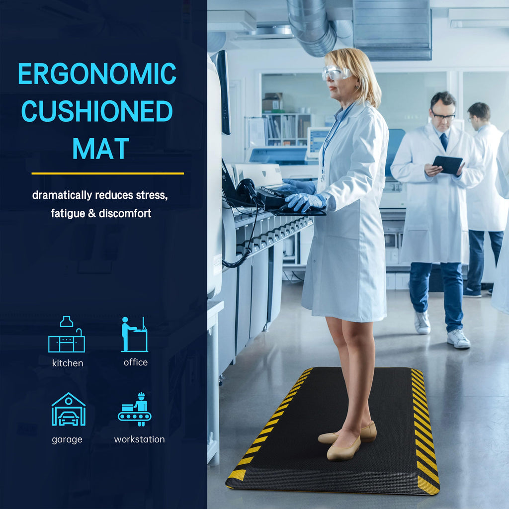 FEATOL Anti Fatigue Mat Industrial, Ergonomic Standing Floor Mat for Work for Stand -Safety Support for Leg & Back Pain(Yellow Border, 20" x 59", 1PC)