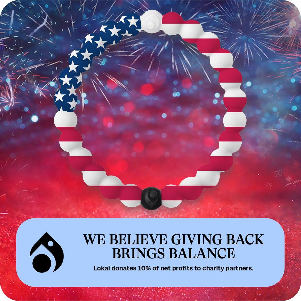 Lokai American Flag Beaded Silicone Bracelet for Women & Men, XL Jewelry