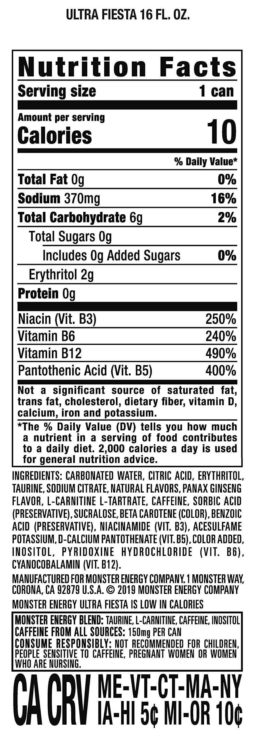 Monster Energy Ultra Fiesta Mango, Sugar Free Energy Drink, 16 Ounce