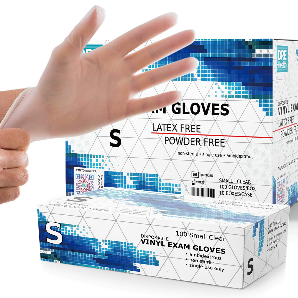 Powder Free Disposable Gloves Small, [1000 Count] - 4 Mil Clear Vinyl Gloves- Extra Strong, 4 Mil Thick - Latex Free, Food Safe, Medical Exam Gloves, Cleaning Gloves - 10 Boxes of 100