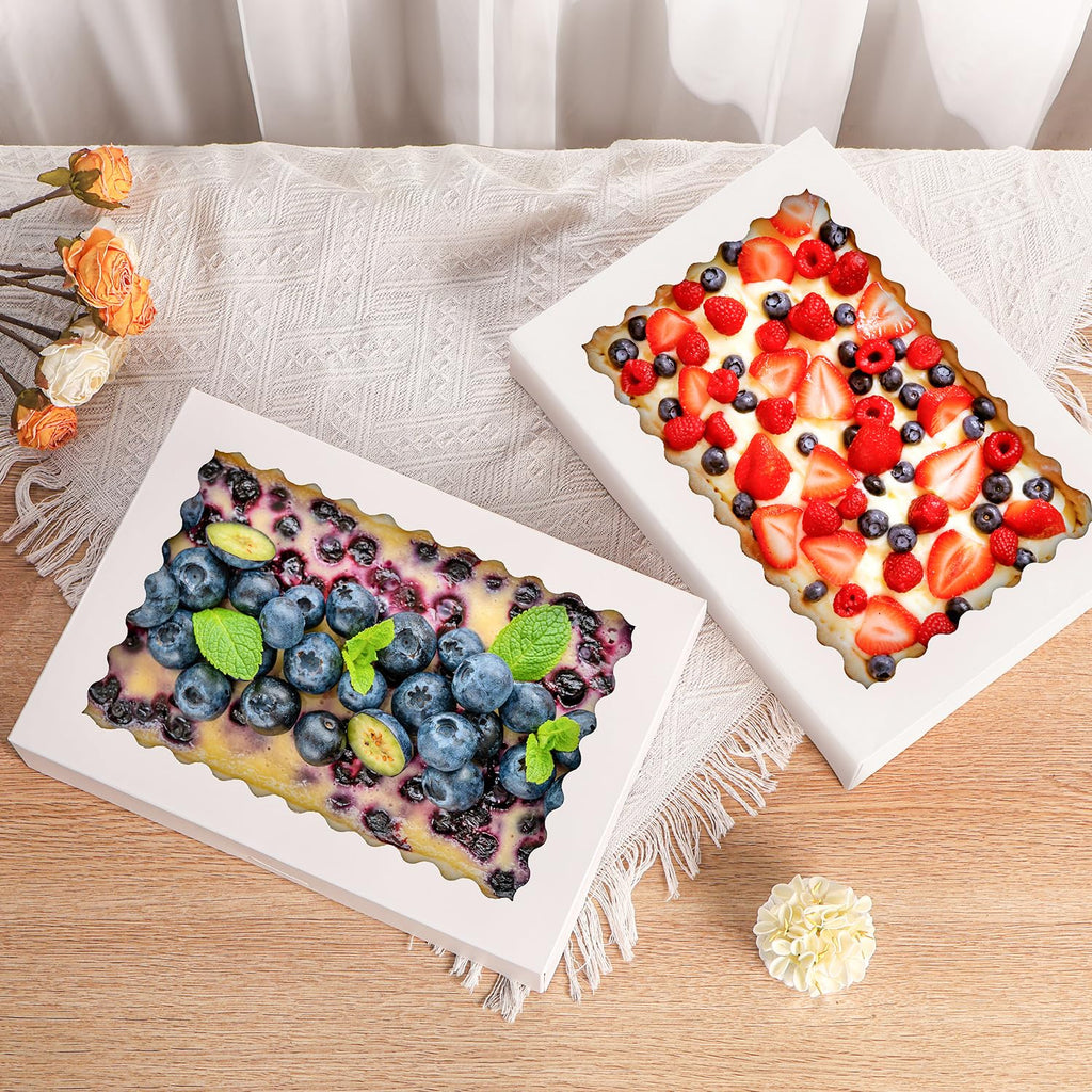 PFAMKEER 24pcs Cookie Boxes,14x10x2.5 Inch Large Bakery Boxes with Window for Pies Chocolate Strawberries Muffins Donuts Pastry Dessert Christmas(White) (White, 14 * 10 * 2.5inch/24pcs)